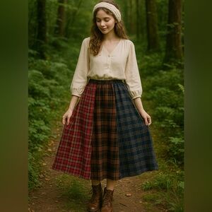 Plaid Patchwork Midi Skirt